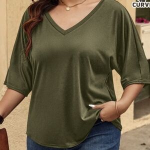 NWOT SHEIN Olive Green Backless Short Sleeve Blouse